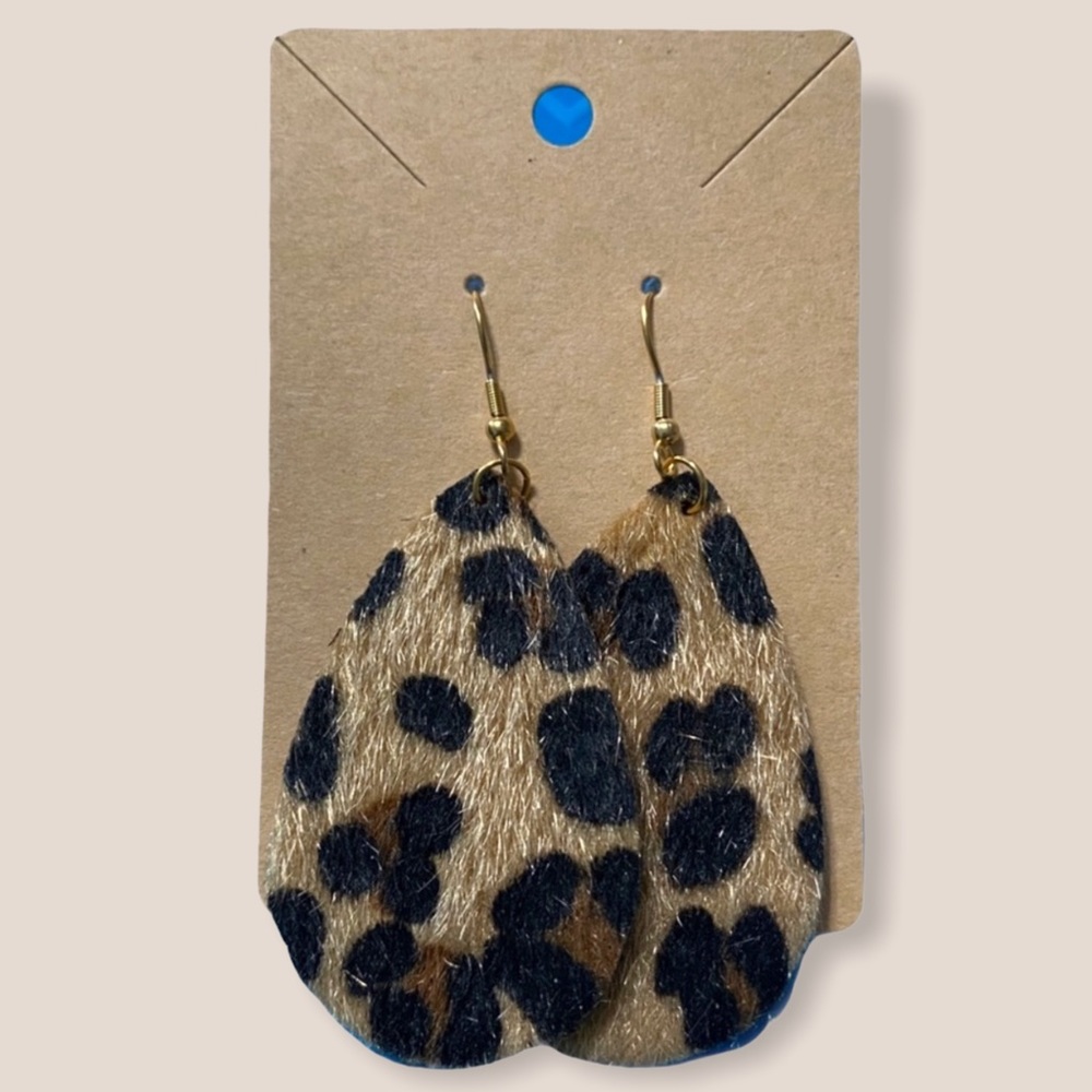 Leopard Animal Print Faux Fur Teardrop Earrings
